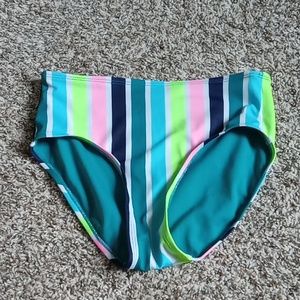 Justice high-waisted colorful stripped bikini bottoms